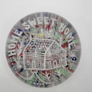 Vintage Millville Frit Art Glass Home Sweet Home Paperweight 3”